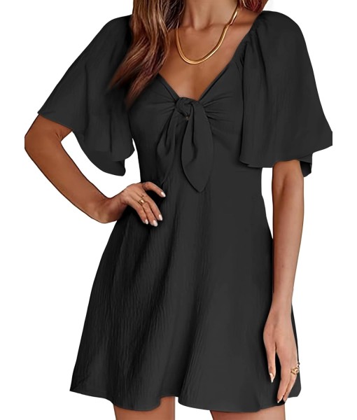 Dokotoo Womens Dresses 2025 Summer Fall Deep V Neck Elegant Bow tie Mini Dress S-XL