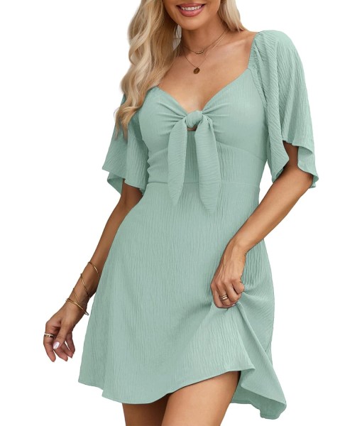 Dokotoo Womens Dresses 2025 Summer Fall Deep V Neck Elegant Bow tie Mini Dress S-XL
