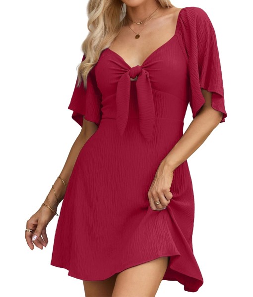 Dokotoo Womens Dresses 2025 Summer Fall Deep V Neck Elegant Bow tie Mini Dress S-XL