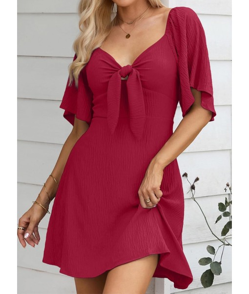Dokotoo Womens Dresses 2025 Summer Fall Deep V Neck Elegant Bow tie Mini Dress S-XL