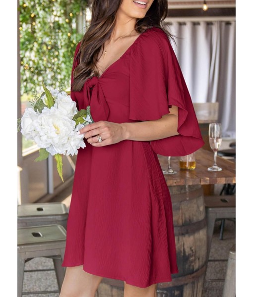 Dokotoo Womens Dresses 2025 Summer Fall Deep V Neck Elegant Bow tie Mini Dress S-XL