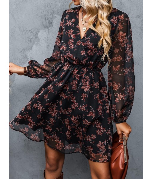 CUPSHE Women's Mini Dresses Casual Spring V Neck Chiffon Long Peasant Sleeves Flowy Summer Dress
