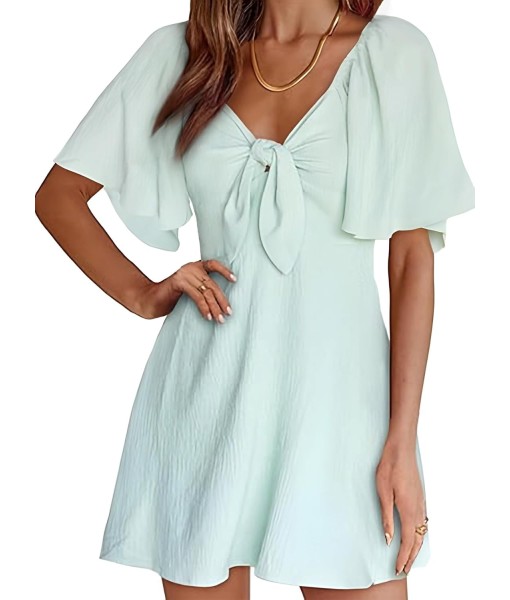 Dokotoo Womens Dresses 2025 Summer Fall Deep V Neck Elegant Bow tie Mini Dress S-XL