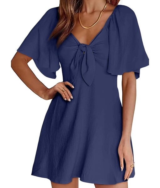Dokotoo Womens Dresses 2025 Summer Fall Deep V Neck Elegant Bow tie Mini Dress S-XL