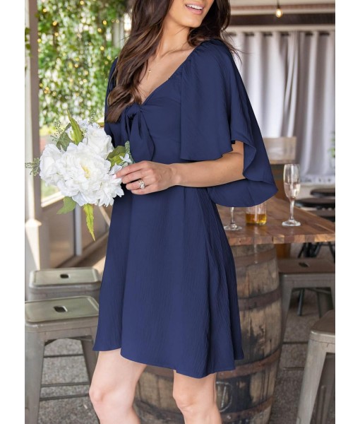 Dokotoo Womens Dresses 2025 Summer Fall Deep V Neck Elegant Bow tie Mini Dress S-XL