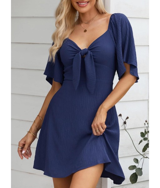 Dokotoo Womens Dresses 2025 Summer Fall Deep V Neck Elegant Bow tie Mini Dress S-XL