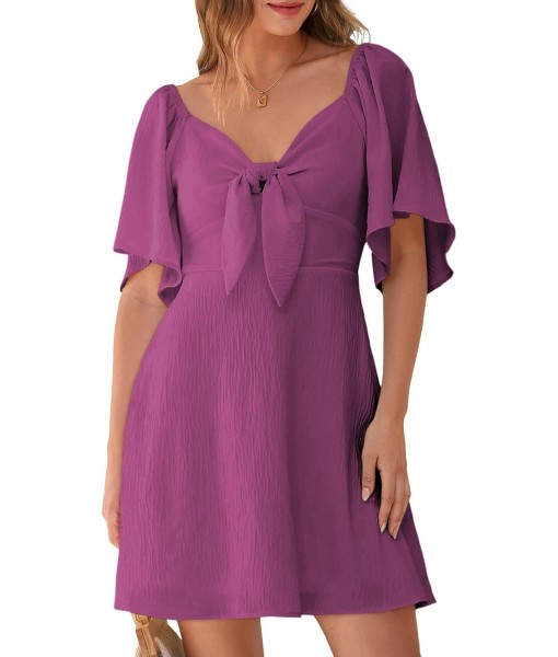 Dokotoo Womens Dresses 2025 Summer Fall Deep V Neck Elegant Bow tie Mini Dress S-XL