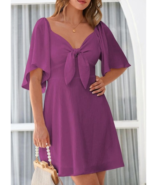 Dokotoo Womens Dresses 2025 Summer Fall Deep V Neck Elegant Bow tie Mini Dress S-XL