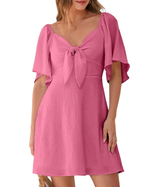Dokotoo Womens Dresses 2025 Summer Fall Deep V Neck Elegant Bow tie Mini Dress S-XL