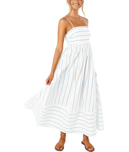 chouyatou Women's Striped Back Smocked Maxi Dress Sexy Spaghetti Strap Cut Out Flowy Swing Long Dress