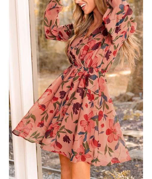 CUPSHE Women's Mini Dresses Casual Spring V Neck Chiffon Long Peasant Sleeves Flowy Summer Dress