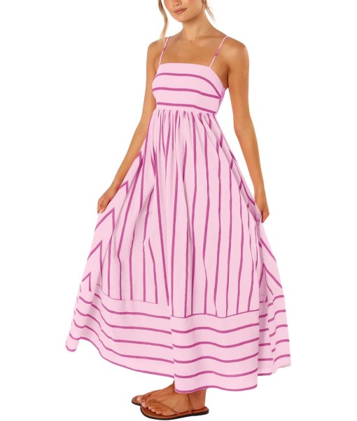 chouyatou Women's Striped Back Smocked Maxi Dress Sexy Spaghetti Strap Cut Out Flowy Swing Long Dress