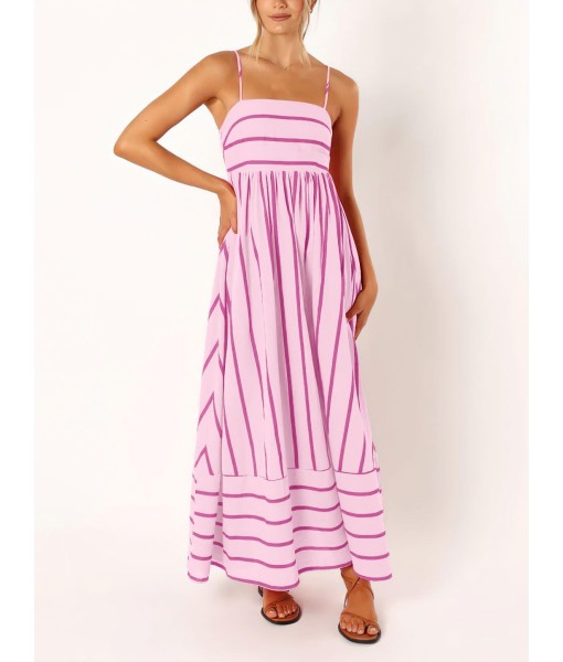 chouyatou Women's Striped Back Smocked Maxi Dress Sexy Spaghetti Strap Cut Out Flowy Swing Long Dress