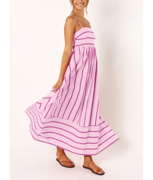 chouyatou Women's Striped Back Smocked Maxi Dress Sexy Spaghetti Strap Cut Out Flowy Swing Long Dress