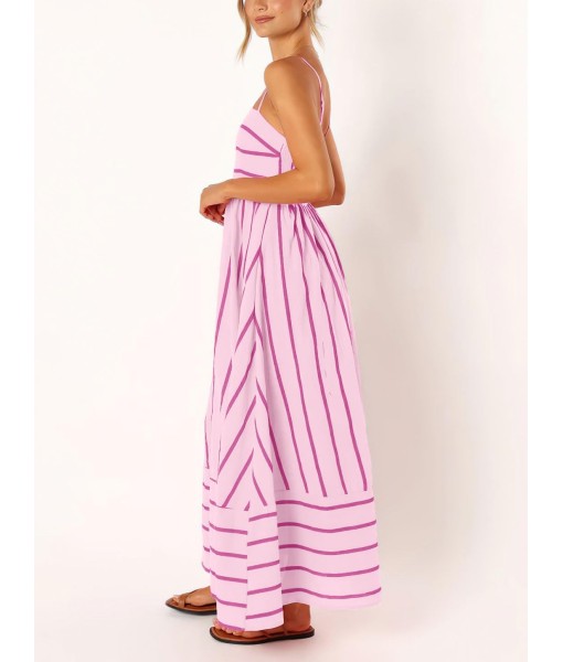 chouyatou Women's Striped Back Smocked Maxi Dress Sexy Spaghetti Strap Cut Out Flowy Swing Long Dress