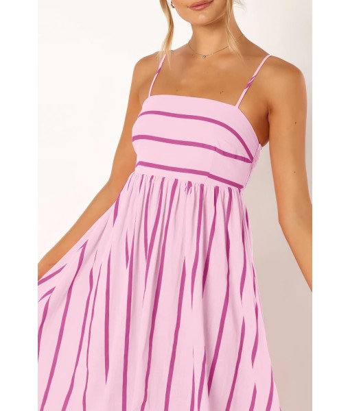 chouyatou Women's Striped Back Smocked Maxi Dress Sexy Spaghetti Strap Cut Out Flowy Swing Long Dress
