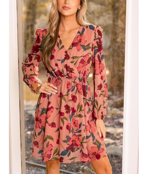 CUPSHE Women's Mini Dresses Casual Spring V Neck Chiffon Long Peasant Sleeves Flowy Summer Dress