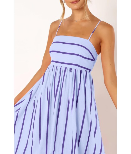 chouyatou Women's Striped Back Smocked Maxi Dress Sexy Spaghetti Strap Cut Out Flowy Swing Long Dress