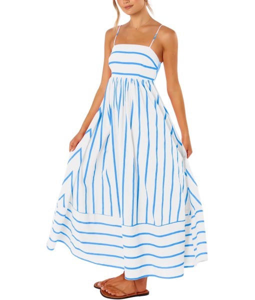 chouyatou Women's Striped Back Smocked Maxi Dress Sexy Spaghetti Strap Cut Out Flowy Swing Long Dress