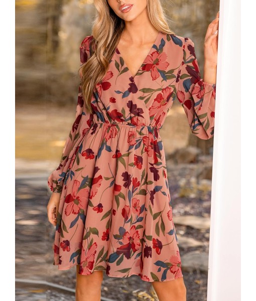CUPSHE Women's Mini Dresses Casual Spring V Neck Chiffon Long Peasant Sleeves Flowy Summer Dress