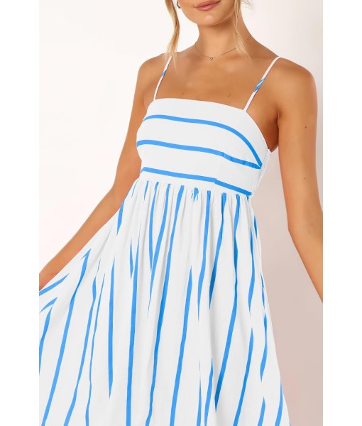 chouyatou Women's Striped Back Smocked Maxi Dress Sexy Spaghetti Strap Cut Out Flowy Swing Long Dress