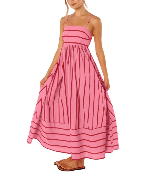 chouyatou Women's Striped Back Smocked Maxi Dress Sexy Spaghetti Strap Cut Out Flowy Swing Long Dress