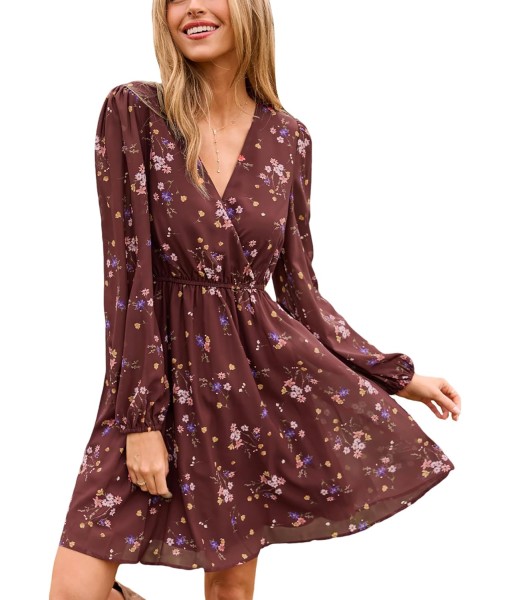 CUPSHE Women's Mini Dresses Casual Spring V Neck Chiffon Long Peasant Sleeves Flowy Summer Dress