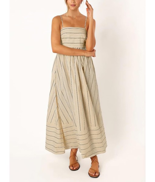 chouyatou Women's Striped Back Smocked Maxi Dress Sexy Spaghetti Strap Cut Out Flowy Swing Long Dress