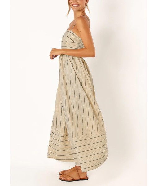 chouyatou Women's Striped Back Smocked Maxi Dress Sexy Spaghetti Strap Cut Out Flowy Swing Long Dress
