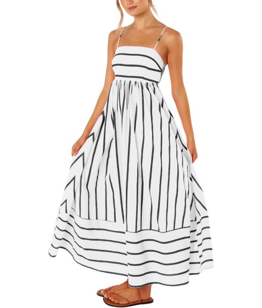 chouyatou Women's Striped Back Smocked Maxi Dress Sexy Spaghetti Strap Cut Out Flowy Swing Long Dress