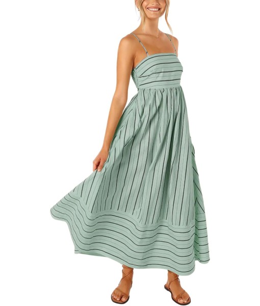 chouyatou Women's Striped Back Smocked Maxi Dress Sexy Spaghetti Strap Cut Out Flowy Swing Long Dress