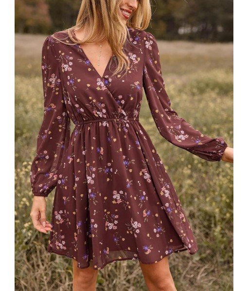 CUPSHE Women's Mini Dresses Casual Spring V Neck Chiffon Long Peasant Sleeves Flowy Summer Dress