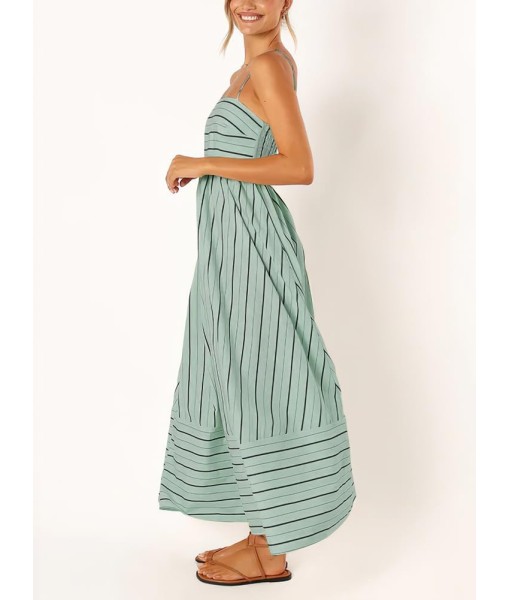 chouyatou Women's Striped Back Smocked Maxi Dress Sexy Spaghetti Strap Cut Out Flowy Swing Long Dress