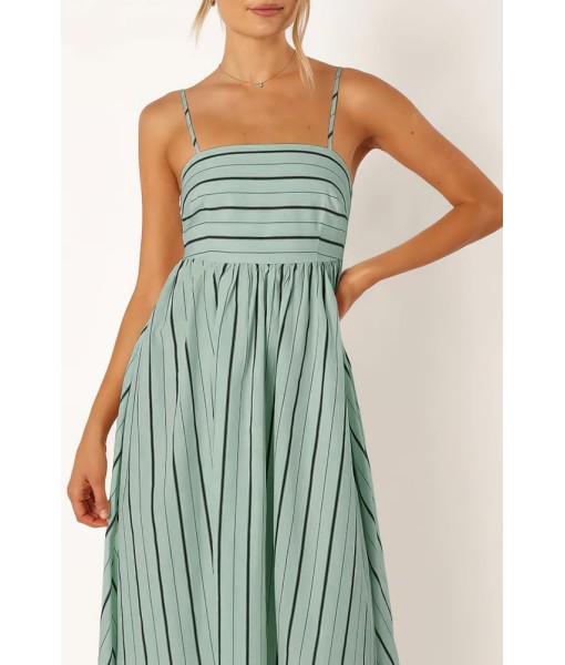 chouyatou Women's Striped Back Smocked Maxi Dress Sexy Spaghetti Strap Cut Out Flowy Swing Long Dress