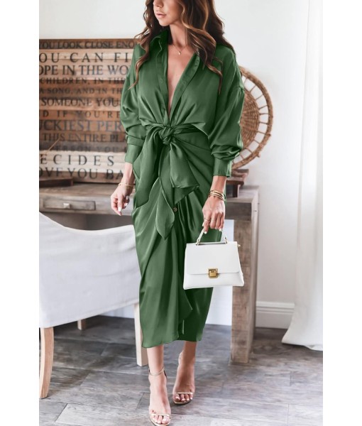 BTFBM Maxi Dresses for Women Fall 2025 Long Sleeve Lapel Neck Button Down Elegant Satin Belted Ruched Summer Shirt Dress