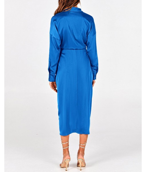 BTFBM Maxi Dresses for Women Fall 2025 Long Sleeve Lapel Neck Button Down Elegant Satin Belted Ruched Summer Shirt Dress