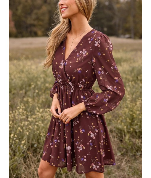 CUPSHE Women's Mini Dresses Casual Spring V Neck Chiffon Long Peasant Sleeves Flowy Summer Dress