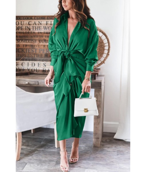 BTFBM Maxi Dresses for Women Fall 2025 Long Sleeve Lapel Neck Button Down Elegant Satin Belted Ruched Summer Shirt Dress
