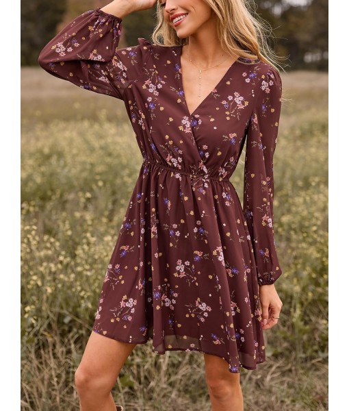 CUPSHE Women's Mini Dresses Casual Spring V Neck Chiffon Long Peasant Sleeves Flowy Summer Dress