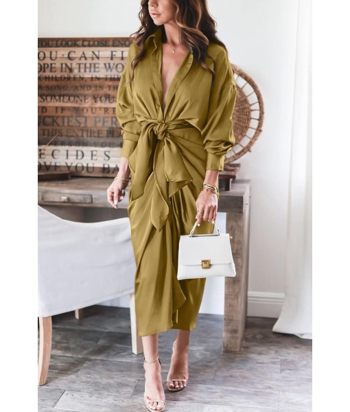 BTFBM Maxi Dresses for Women Fall 2025 Long Sleeve Lapel Neck Button Down Elegant Satin Belted Ruched Summer Shirt Dress