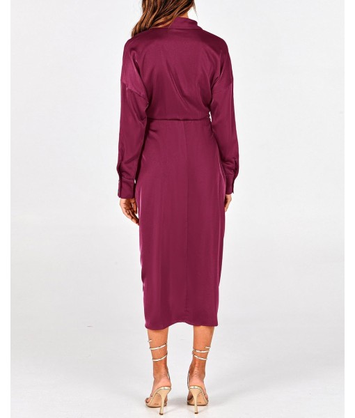 BTFBM Maxi Dresses for Women Fall 2025 Long Sleeve Lapel Neck Button Down Elegant Satin Belted Ruched Summer Shirt Dress