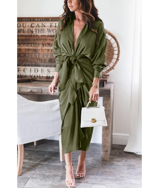 BTFBM Maxi Dresses for Women Fall 2025 Long Sleeve Lapel Neck Button Down Elegant Satin Belted Ruched Summer Shirt Dress