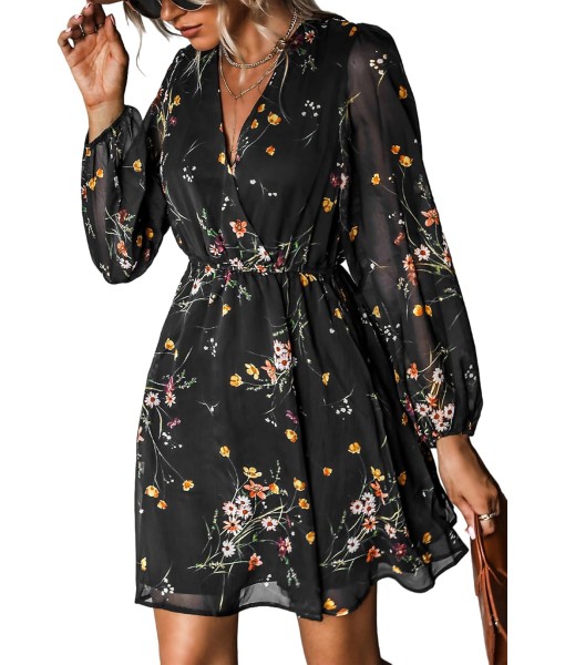 CUPSHE Women's Mini Dresses Casual Spring V Neck Chiffon Long Peasant Sleeves Flowy Summer Dress
