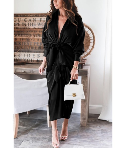 BTFBM Maxi Dresses for Women Fall 2025 Long Sleeve Lapel Neck Button Down Elegant Satin Belted Ruched Summer Shirt Dress