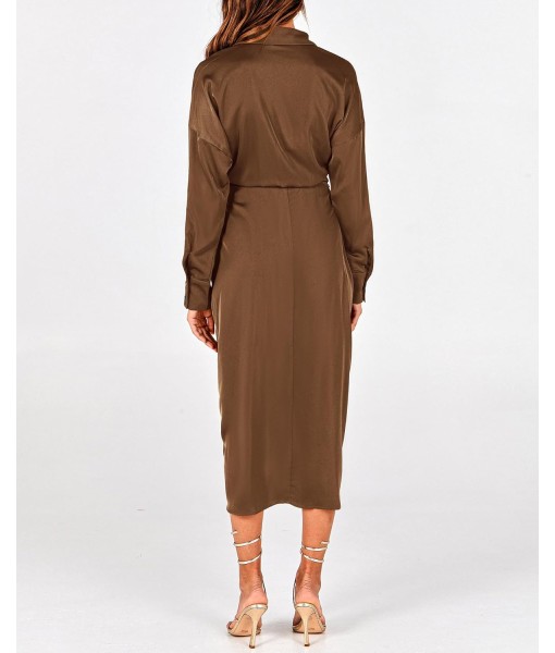BTFBM Maxi Dresses for Women Fall 2025 Long Sleeve Lapel Neck Button Down Elegant Satin Belted Ruched Summer Shirt Dress