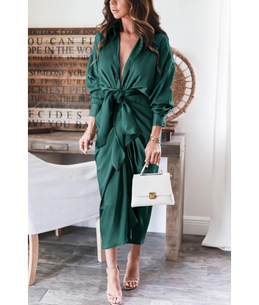 BTFBM Maxi Dresses for Women Fall 2025 Long Sleeve Lapel Neck Button Down Elegant Satin Belted Ruched Summer Shirt Dress