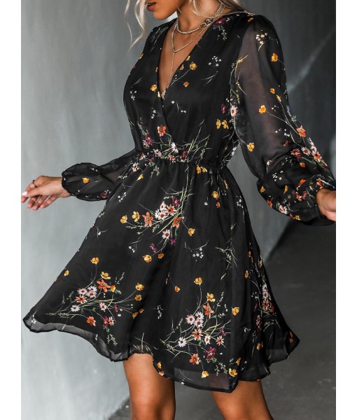 CUPSHE Women's Mini Dresses Casual Spring V Neck Chiffon Long Peasant Sleeves Flowy Summer Dress