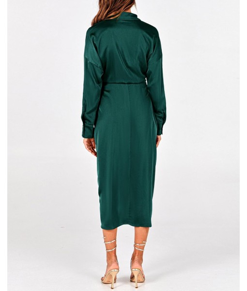BTFBM Maxi Dresses for Women Fall 2025 Long Sleeve Lapel Neck Button Down Elegant Satin Belted Ruched Summer Shirt Dress