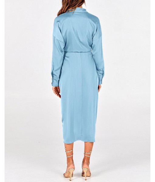 BTFBM Maxi Dresses for Women Fall 2025 Long Sleeve Lapel Neck Button Down Elegant Satin Belted Ruched Summer Shirt Dress