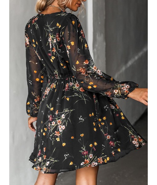 CUPSHE Women's Mini Dresses Casual Spring V Neck Chiffon Long Peasant Sleeves Flowy Summer Dress